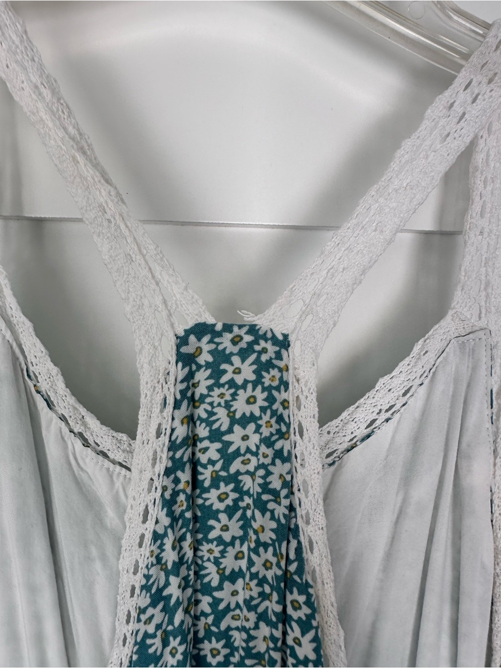 easel Teal Floral Maxi Dress with White Lace - Picture 3 of 4